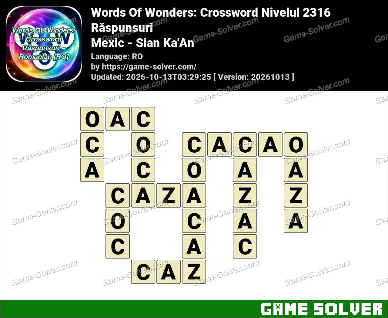 Words Of Wonders: Crossword Nivelul 2316 Răspunsuri – Mexic – Sian Ka’An